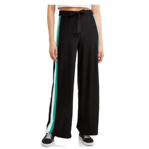 Knit Side-Striped, Tie-Front, Wide Leg Sweatpants